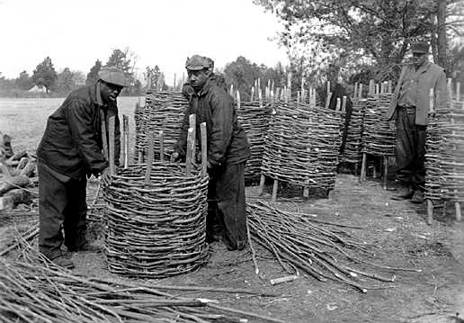 gabions were constructed in the 1930's to rebuild fortifications at Yorktown