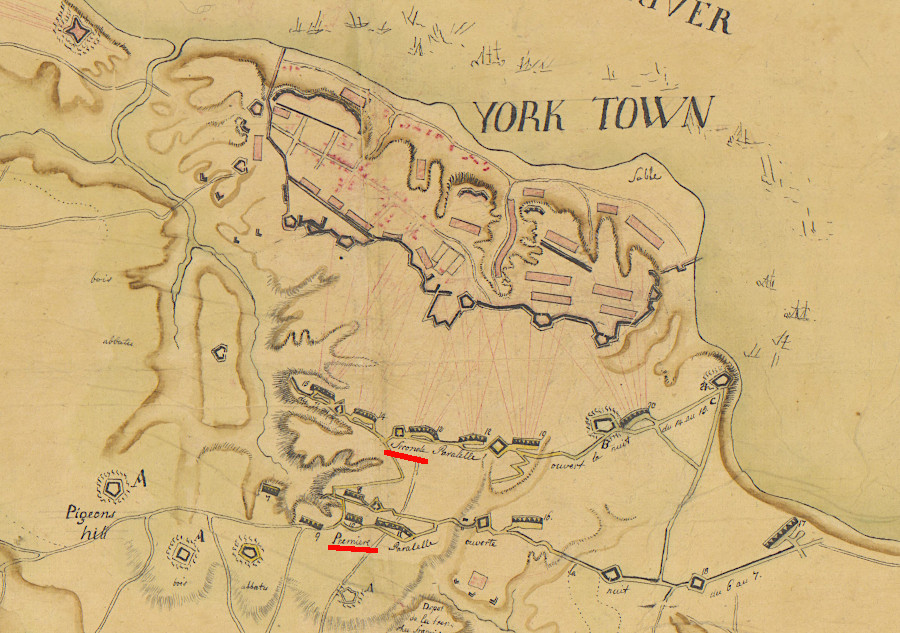 the siege of the French and American armies involved building two line of trenches parallel to the British fortifications, providing protection for the cannon that bombarded Cornwallis' force