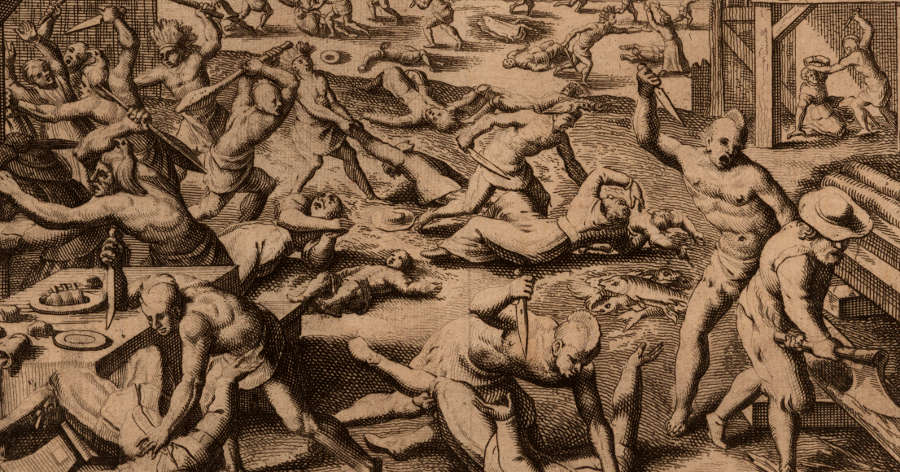 engraving of 1622 uprising suggests the violence expressed against the colonists