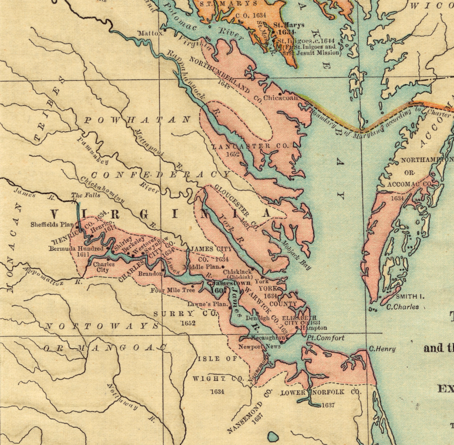 Virginia colonists chose to occupy lands along the shorelines of rivers in the 1600's, rather than move inland