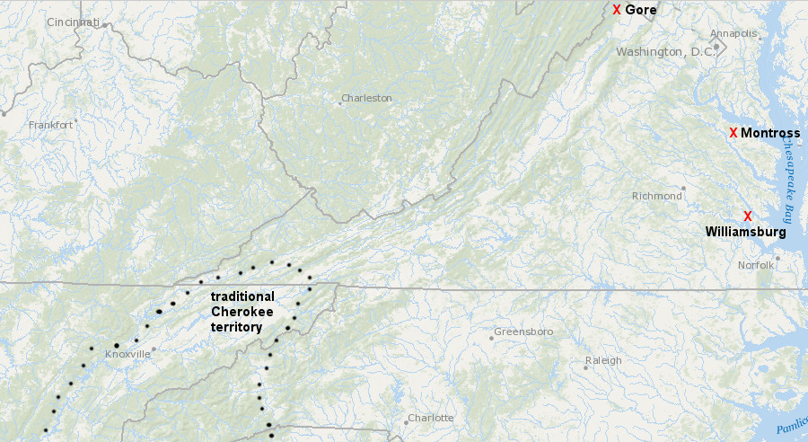 the shifting locations of the Appalachian Cherokee Nation are outside the area traditionally occupied by the Cherokee