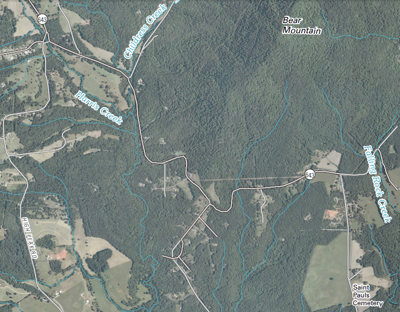 Bear Mountain and St. Paul's Mission (next to cemetery), focal points of Monacan culture today (Amherst County)