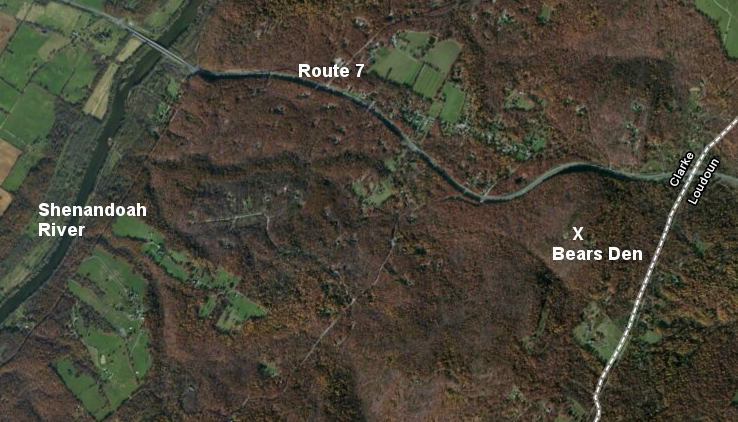 Paleo-Indians may have walked from the Shenandoah River to Bears Den, following the topography the way Route 7 does today