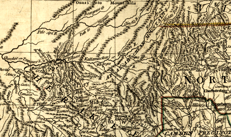 west of the Blue Ridge, the Cherokee occupied the headwaters of the Tennessee River