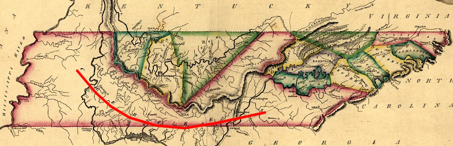a map published in 1817 shows the Cherokee dominance of land in the new state of Tennessee