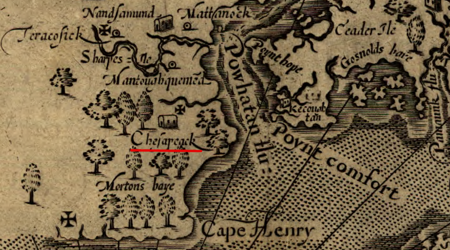 John Smith located the kings house of the Chesapeakes along the Elizabeth River
