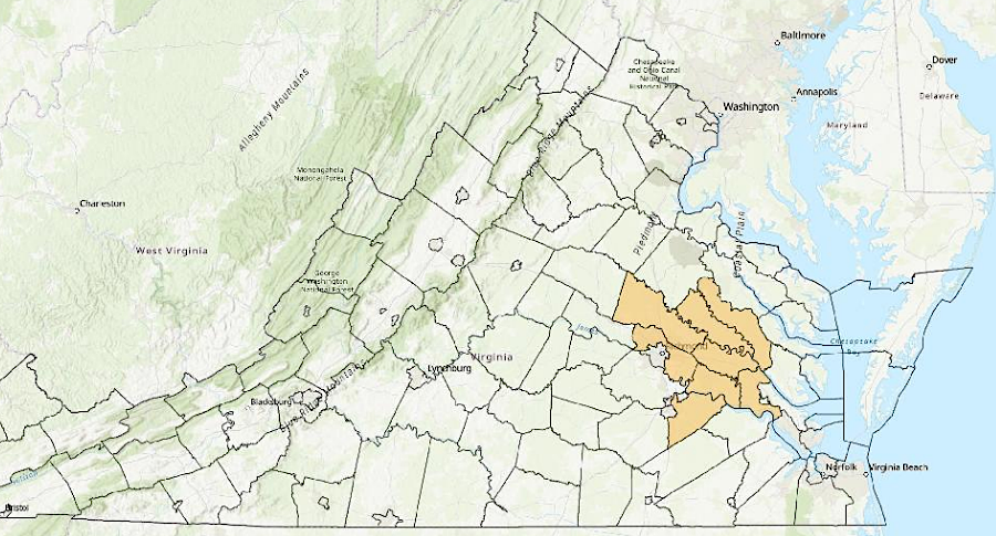 Virginia has defined a geographic area where the Eastern Chickahominy tribe should be consulted on state projects