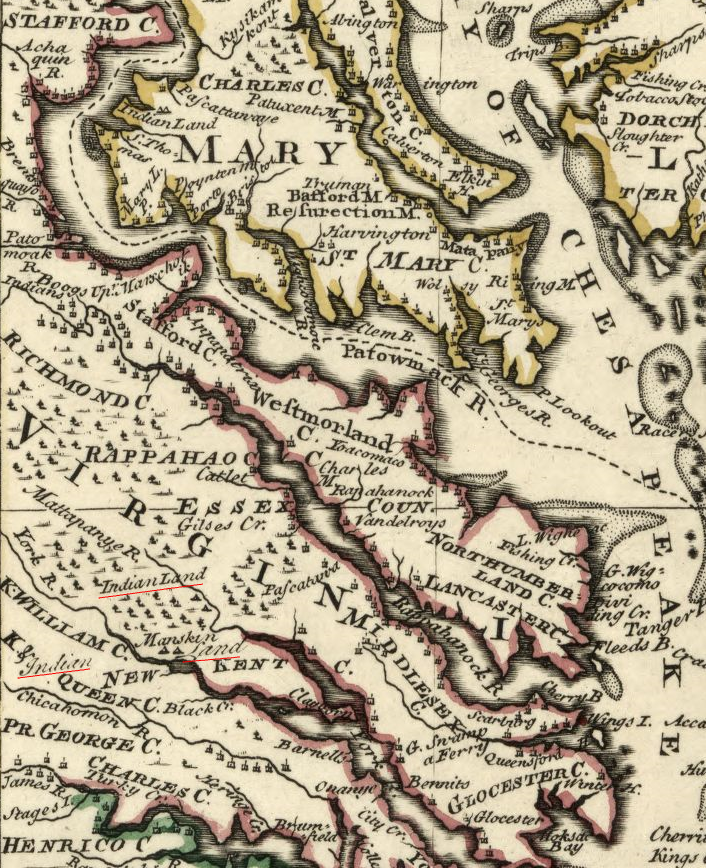 prior to the French and Indian War, territory north of the Chickahominy River was described as Indian Land