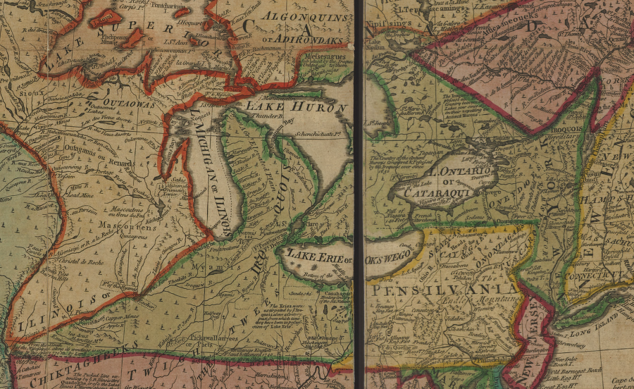 Europeans claimed the Iroquois acquired by conquest the rights to lands extending as far as the Mississippi River (shaded in green)