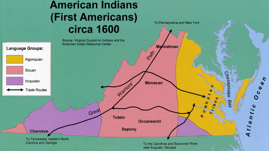 Iroquoian speakers lived south of Powhatan's paramount chiefdom, and the Cherokee in the Tennessee River watershed shared the same language group