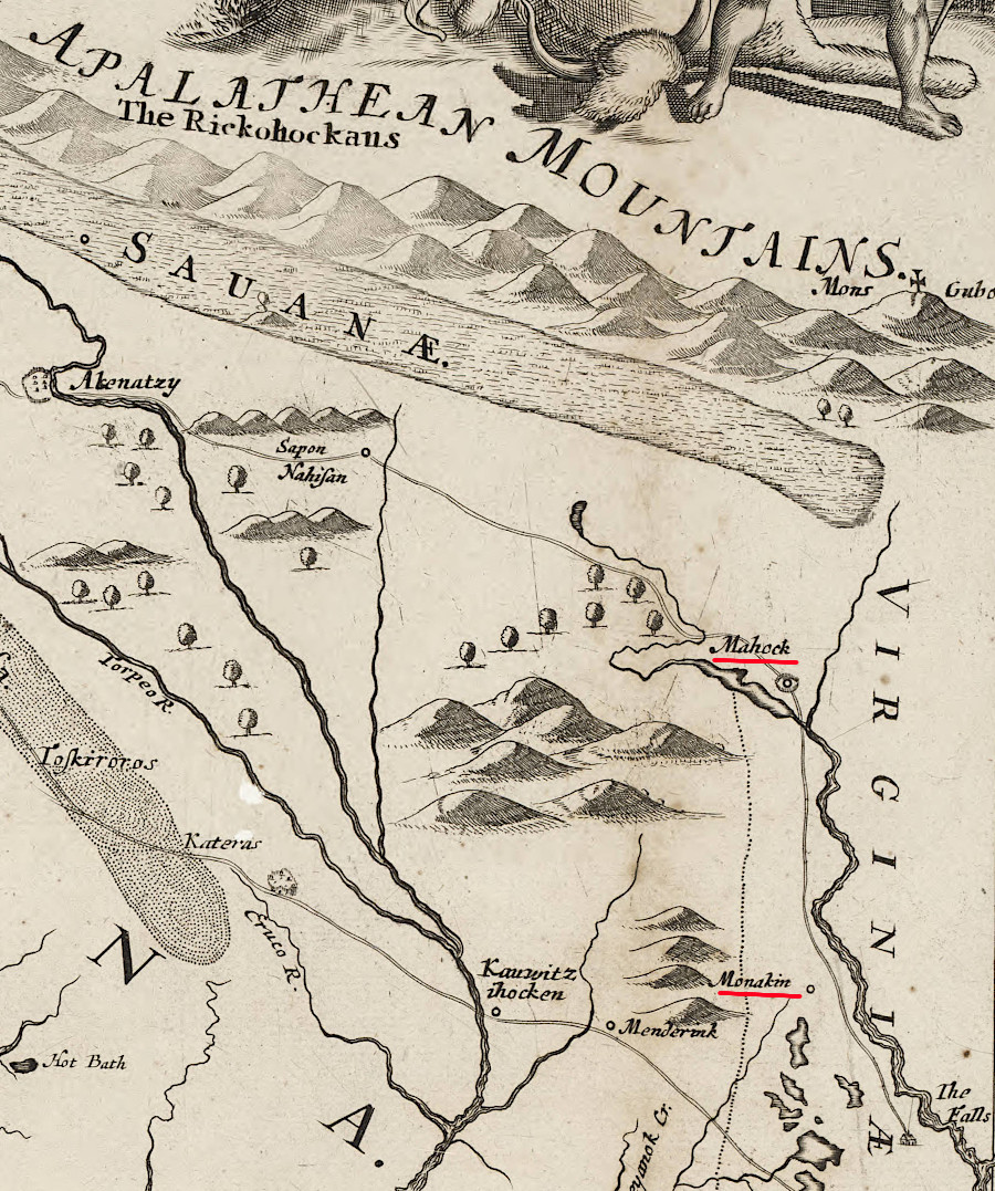 a 1671 map showed only two Monacan towns