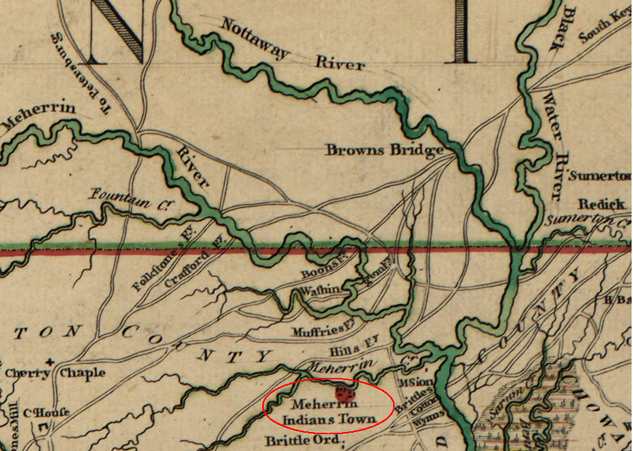 in 1770, the Meherrin had a town south of the Virginia-North Carolina border