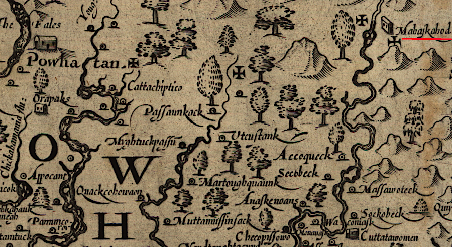 Mohaskahod was on the Rappahannock River, at the first bend upstream of the Fall Line near Bank's Ford