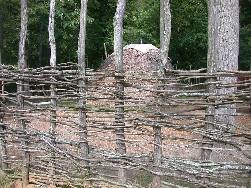 reconstruction of Native American pallisade (protective barrier) at Monacan village in Natural Bridge