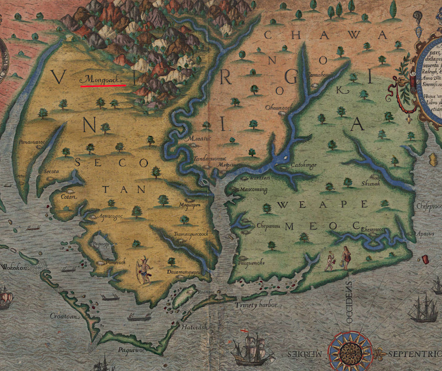 early European mapmakers showed the Mongoacs living south of the Chesapeake Bay watershed