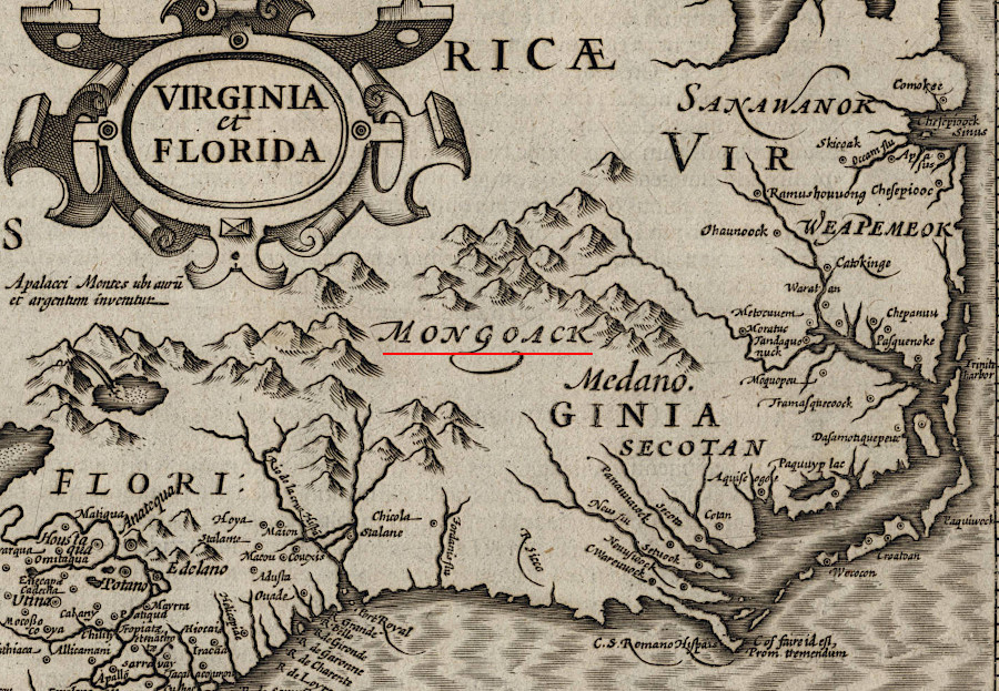 early European mapmakers showed the Mongoacs living south of the Chesapeake Bay watershed