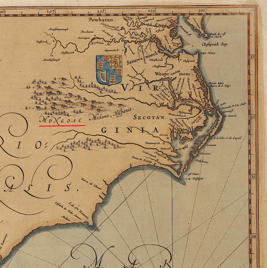 early European mapmakers showed the Mongoacs living south of the Chesapeake Bay watershed