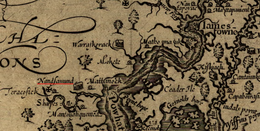 John Smith recorded where the Nansemond lived, south of Powhatan flu (James River)