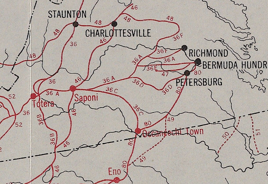 the Occaneechi, Saponi, and Tutelo had a network of trails for trading between the Piedmont and Blue Ridge