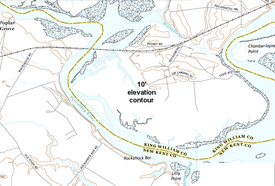 the low elevation of the Pamunkey Reservation makes it vulnerable to sea level rise