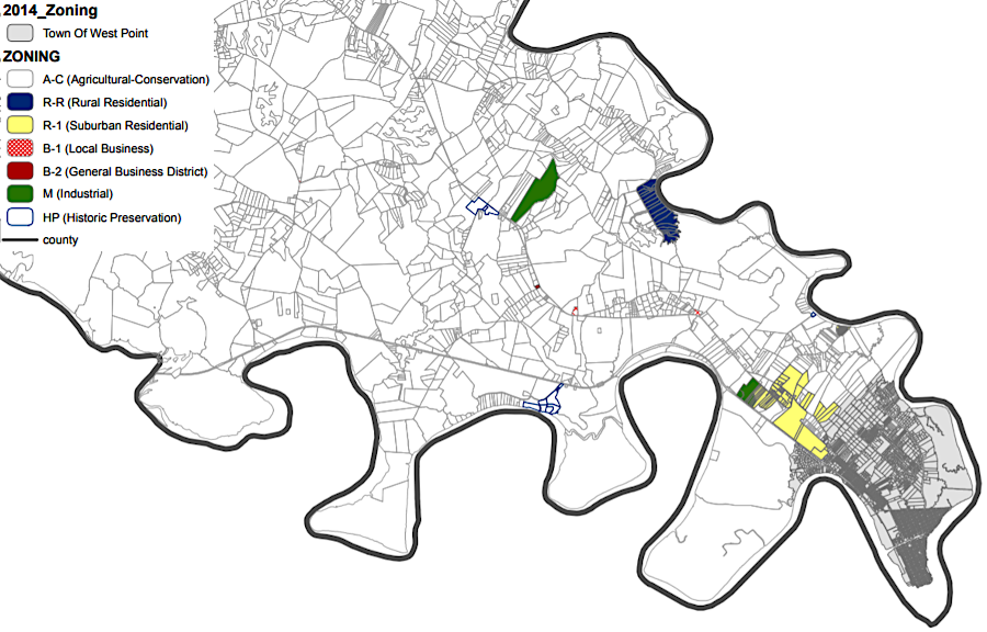 King William County does not designate  zoning categories for the Town of West Point, but does claim the right to zone the Pamunkey Indian Reservation