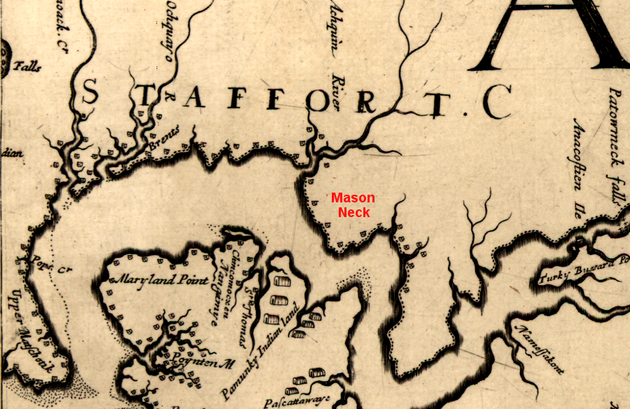 a 1670 map recorded settlements of the Piscataway and remnants of the tribes in Powhatan's paramount chiefdom, across the Potomac River from the Occoquan (Achquin) River