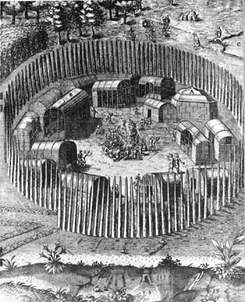 Theodore DeBry's engravings of fortified village of Pomeiooc near the Roanoke Colony, 1587
