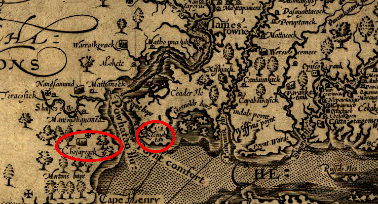 when the English arrived and intruded into the core of Tsenacommacah, Powhatan had already secured control over the Hampton Roads area by conquering and displacing the tribes at Kecoughtan and Chesapeake