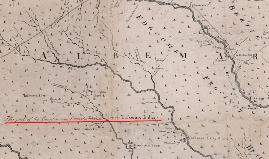 the Tuscarora lived between the Chowan and Neuse rivers, until they were displaced after the 1711-1713 Tuscarora War