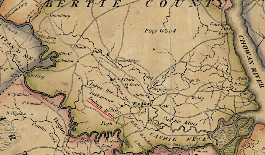 the Tuscarora reservation established for Chief Tom Blount's band was on the Roanoke River