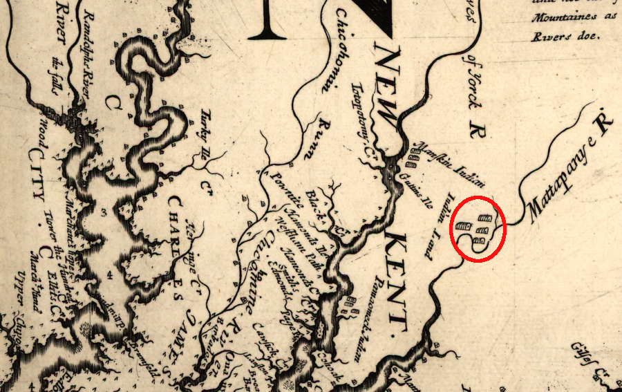 colonial pressure for land displaced tribes westward, and in 1670 several groups of Native Americans lived near the headwaters of the Mattaponi River