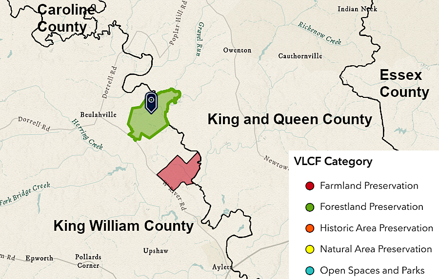 the Upper Mattaponi acquired 853 acres (green polygon) in 2023, part of the tribe's Return to the River program