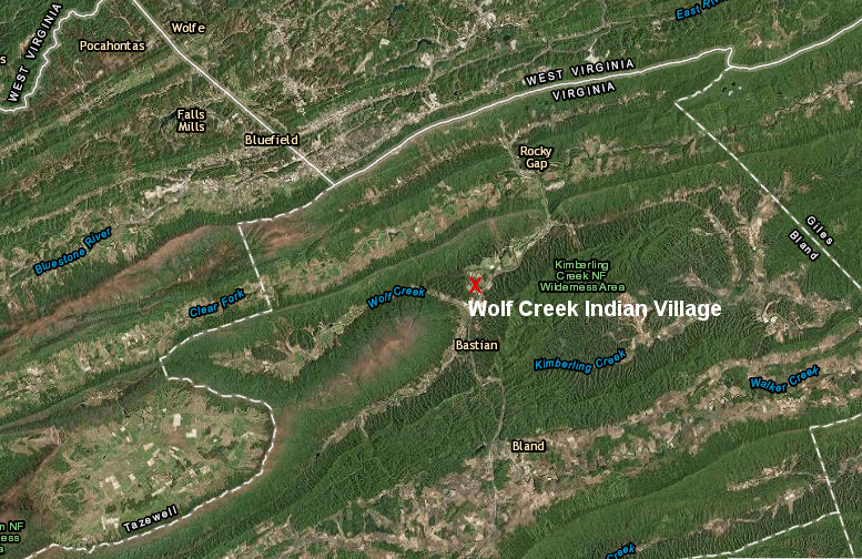 Wolf Creek Indian Village, occupied around 1500AD and destroyed when I-77 was built in 1968, has been reconstructed for interpretation (Bland County)