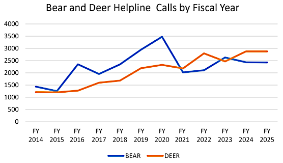 human conflicts with deer began to exceed conflicts with bears in 2021