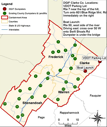 landfills and dumpsters in northwestern Virginia that accepted deer carcasses (2019)