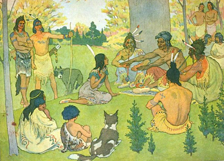many images of Pocahontas are fanciful - but it is realistic to picture dogs with Native Americans when Jamestown was founded in 1607