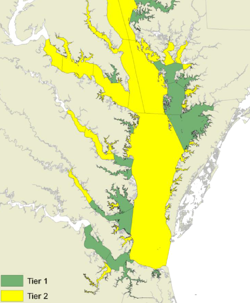 the Tier 1 areas for oyster restoration at sanctuaries do not include Virginia's portion of the Potomac River