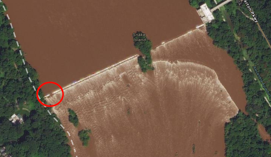 cutting a notch (red circle) in Brookmont Dam at Little Falls in 2000 opened 10 miles of habitat upstream
