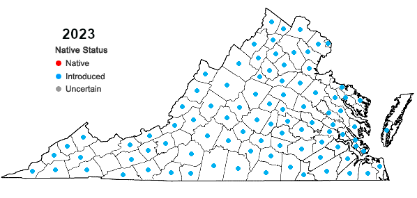 stiltgrass (Microstegium vimineum) spread to 92 of Virginia's 95 counties in just 40 years