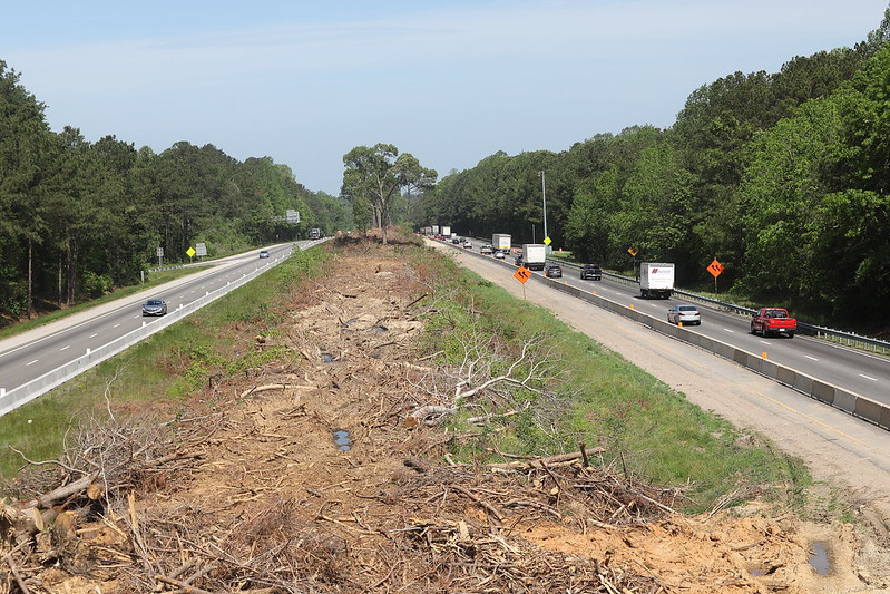 the forest which had grown up in the median of I-64 was removed for a widening project in 2019
