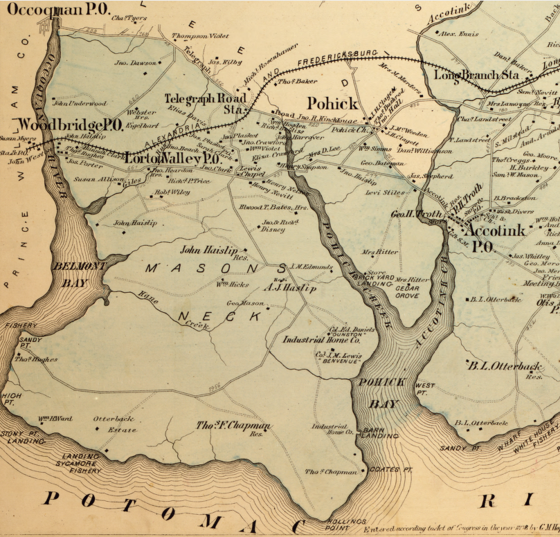 the rail line was built on the northern edge of Mason Neck after the Civil War