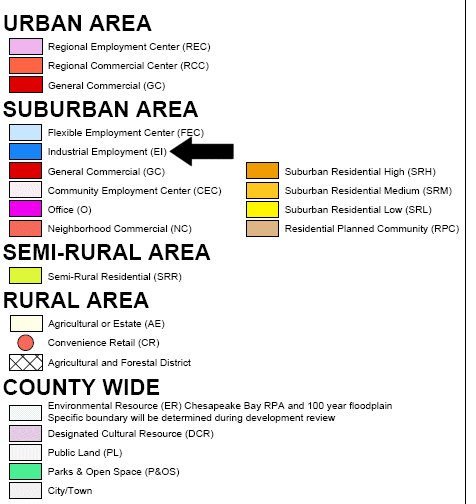 Long-Range Planning Classifications (Industrial Employment is dark blue)