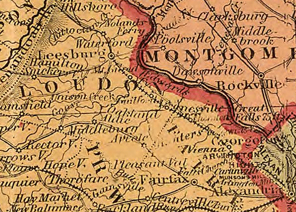 1861 map showing Alexandria-Loudoun, and Hampshire Railroad