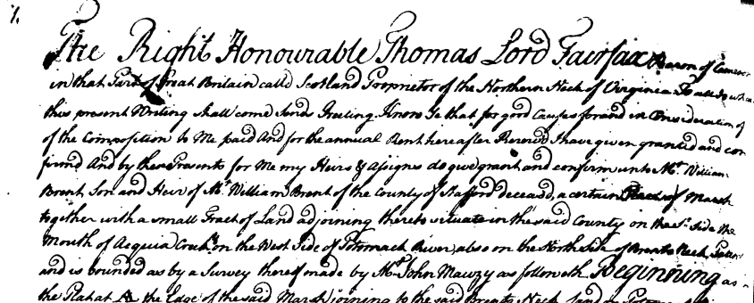1749 grant to William Brent