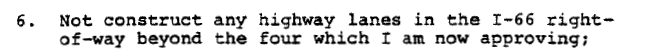 Key point in Coleman decision, limiting width of I-66 inside Beltway (1977)