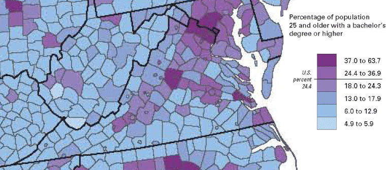 educational attainment - college in 2000