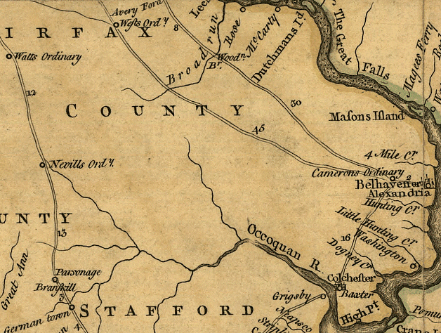 Fry-Jefferson map of Northern Virginia, showing future location of Centreville