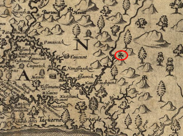 John Smith marked the limit of we-really-saw-it interior explorations with Maltese crosses on his map