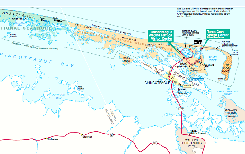 Assateague National Seashore and Chincoteague National Wildlife Refuge have different management philosophies for the same island, with the Maryland/Virginia border defining the key boundary between the National Park Service and US Fish and Wildlife Service lands