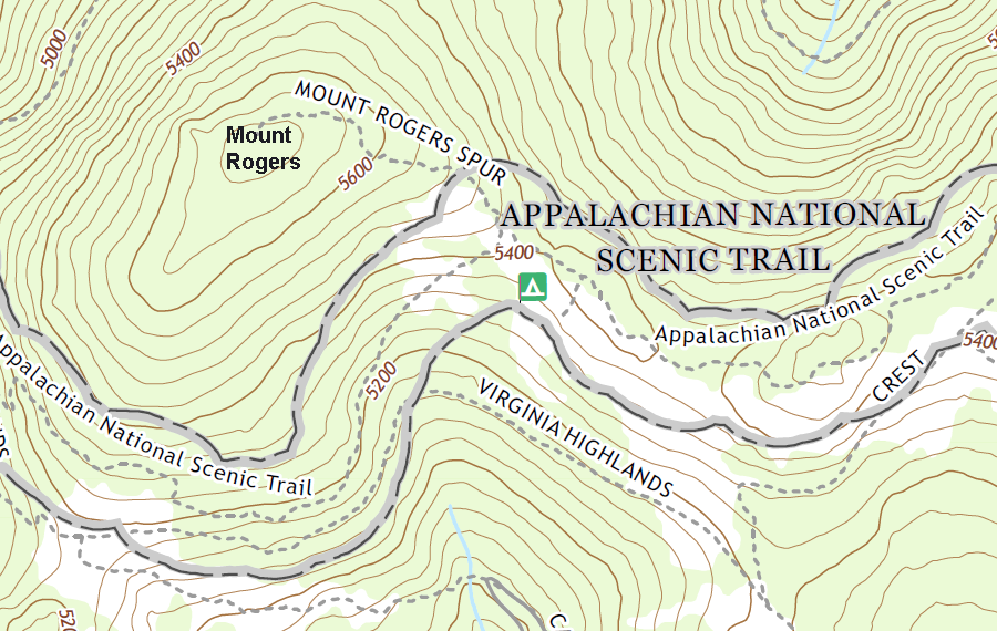 the Appalachian Trail skirts the summit of Mount Rogers, the highest point in Virginia